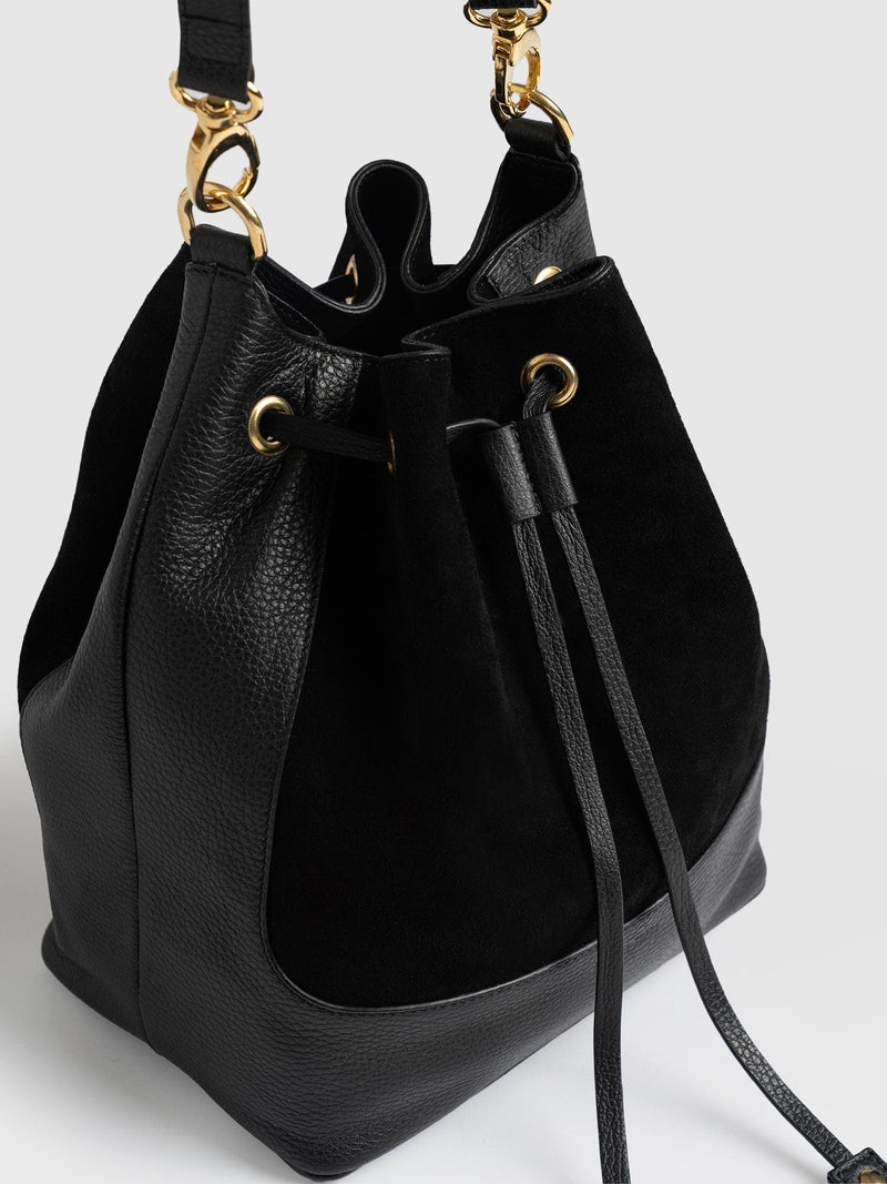Brompton Bucket Bag Black Pebble - Women's Leather Bags | Saint + Sofia® USA