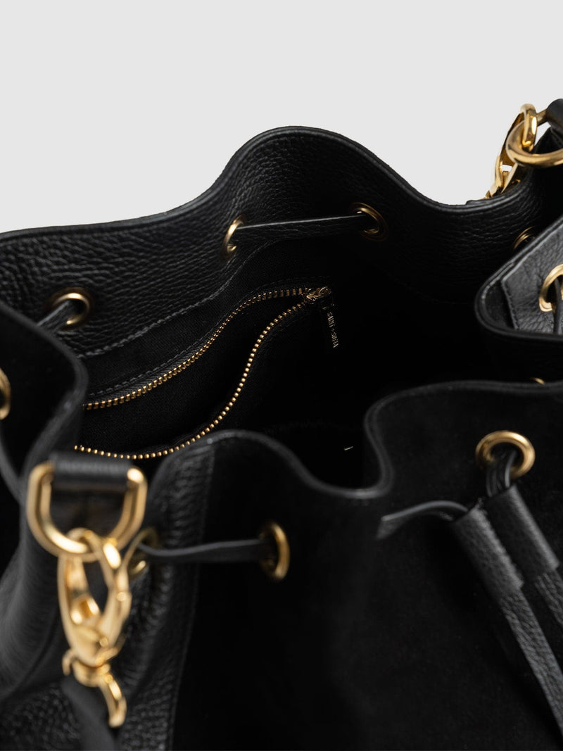 Brompton Bucket Bag Black Pebble - Women's Leather Bags | Saint + Sofia® USA