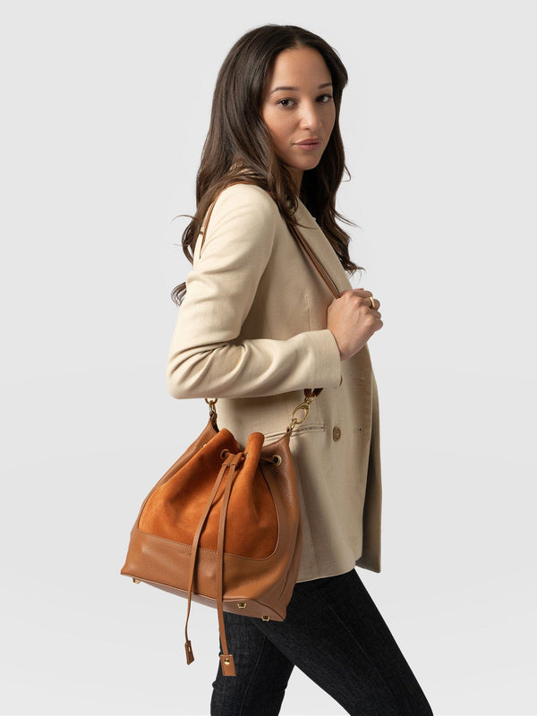 Brompton Bucket Bag Brown Pebble - Women's Leather Bags | Saint + Sofia® USA