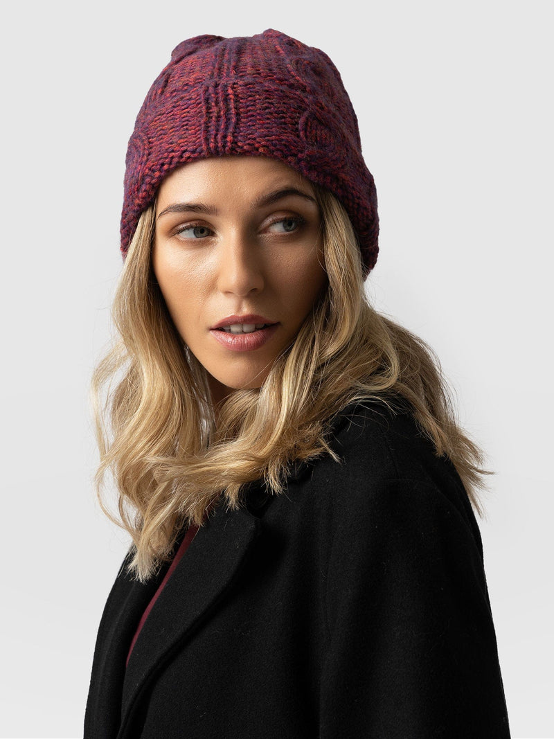 Cable Knit Hat Purple - Women's Hats