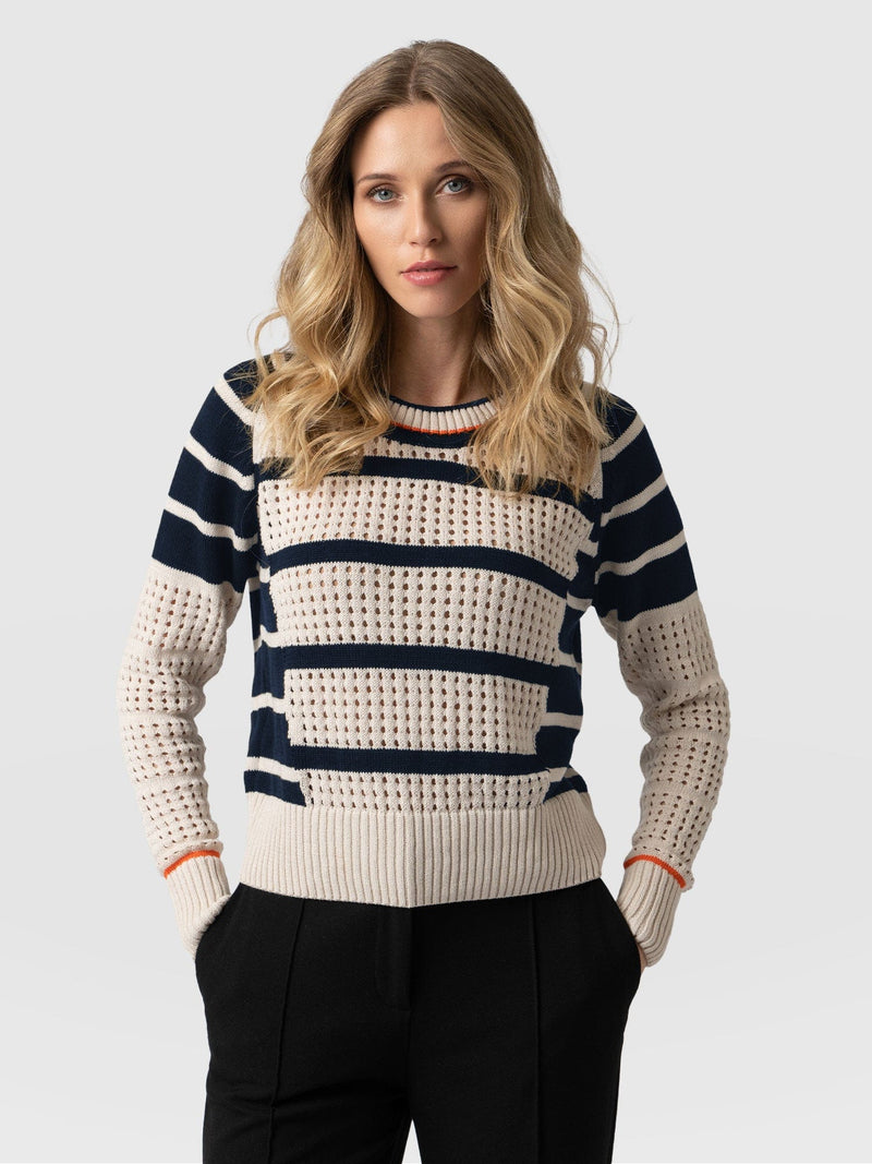 Cambridge Sweater Cream & Navy - Women's Sweaters | Saint + Sofia® USA