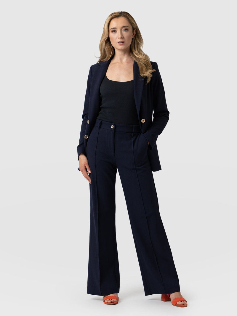 Cambridge Tailored Wide Leg Pant Navy - Women's Trousers | Saint + Sofia® UK