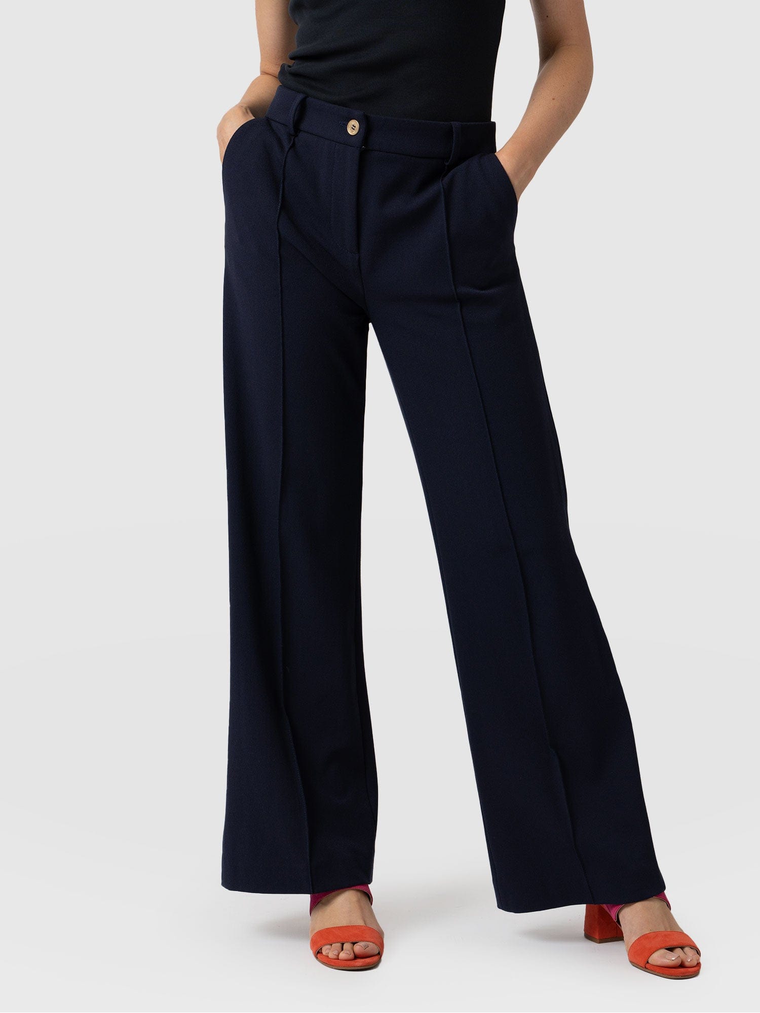 Cambridge Tailored Wide Leg Pant Navy Women's Pants Saint + Sofia® USA — free download
