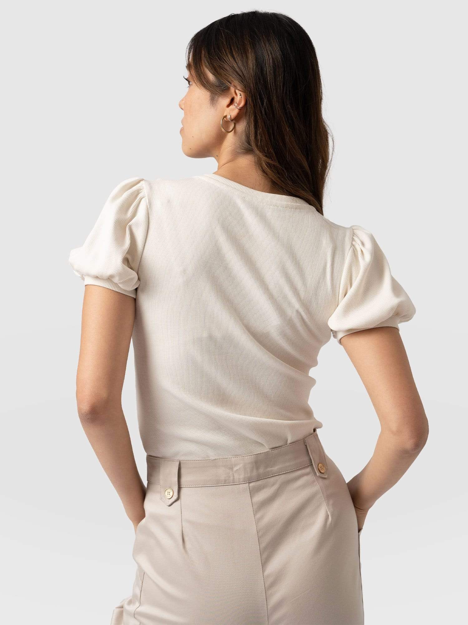 Cavendish Tee Puff Sleeve Cream - Women's T-Shirts | Saint + Sofia® USA