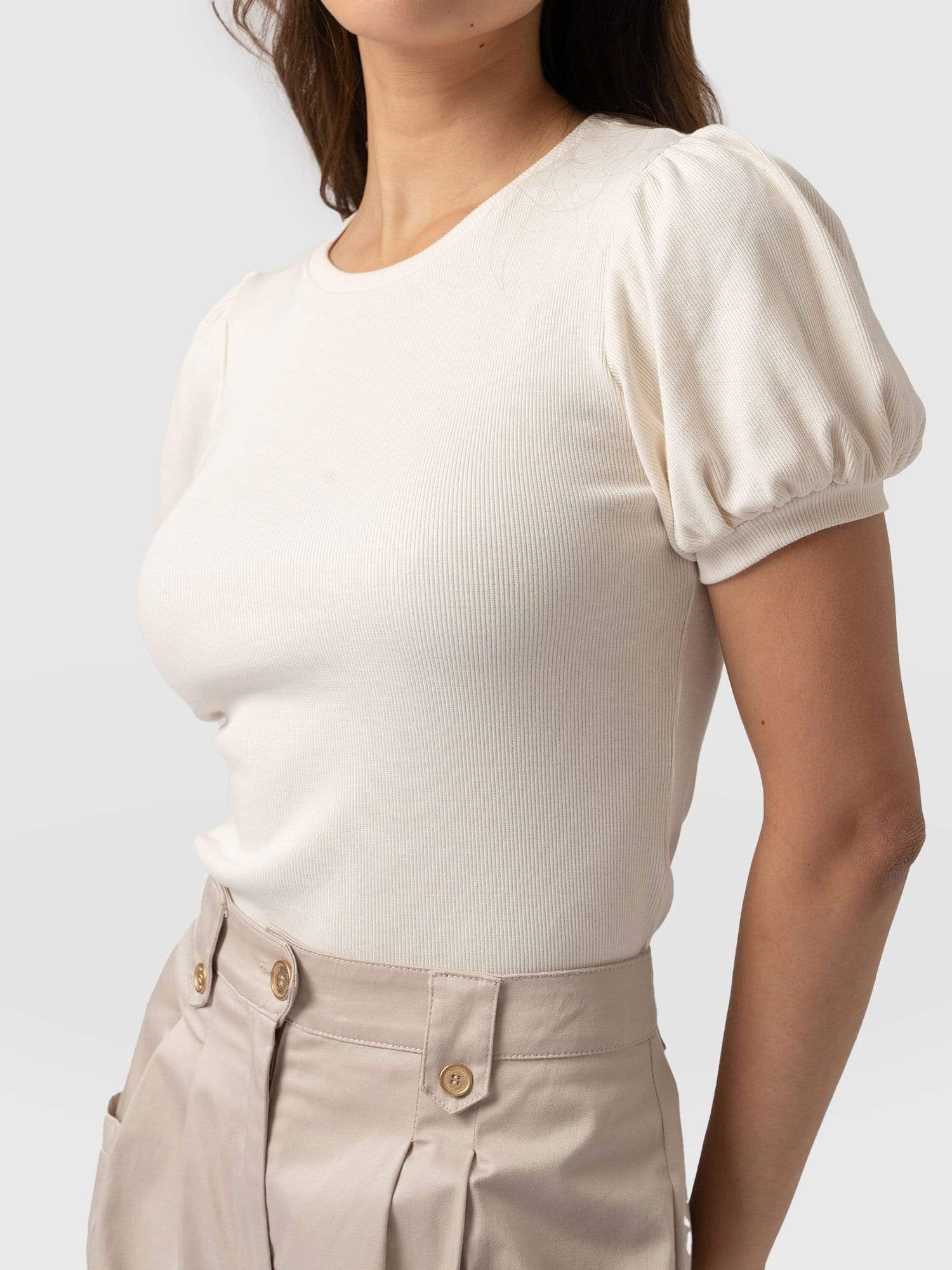 Cavendish Tee Puff Sleeve Cream - Women's T-Shirts | Saint + Sofia® USA