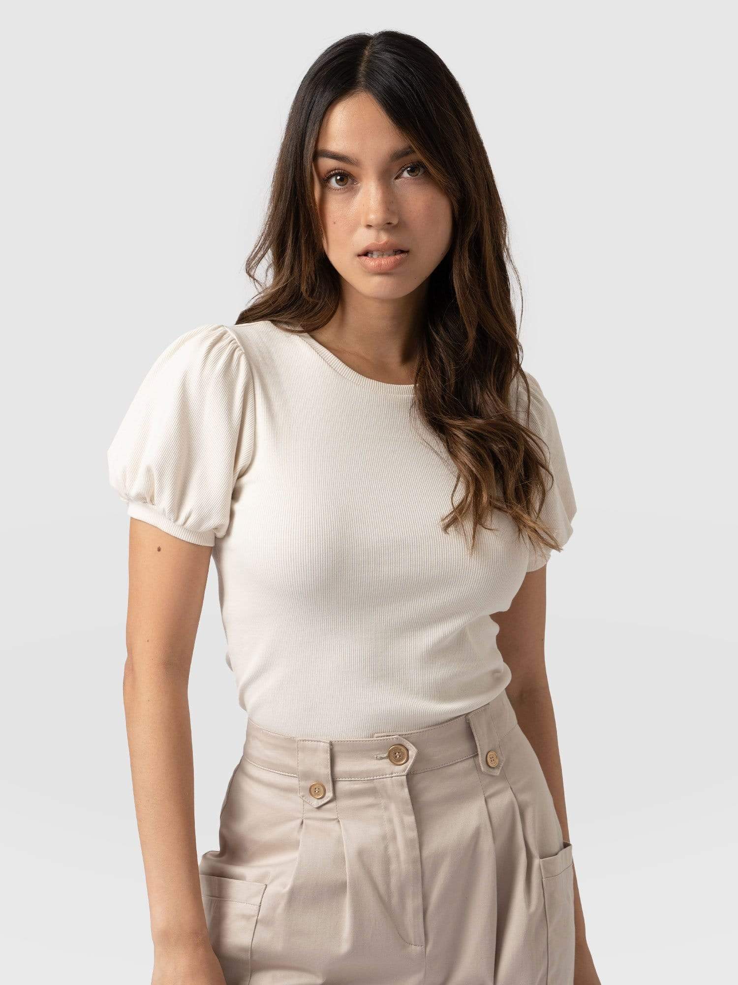 Cavendish Tee Puff Sleeve Cream - Women's T-Shirts | Saint + Sofia® USA