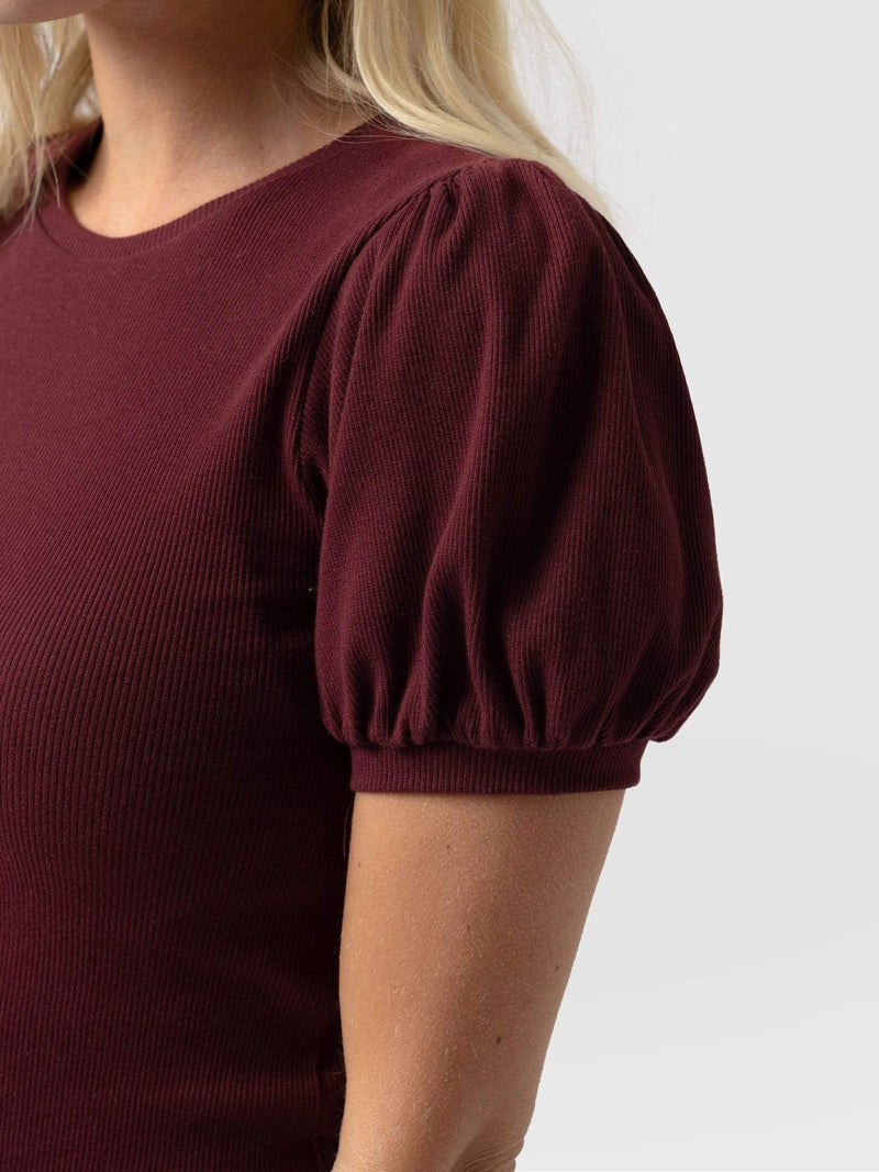 Cavendish Tee Puff Sleeve Burgundy - Women's T-Shirts | Saint + Sofia® USA