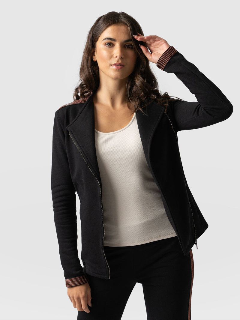 Cotton Biker Jacket Black & Bronze - Women's Jackets | Saint + Sofia® USA