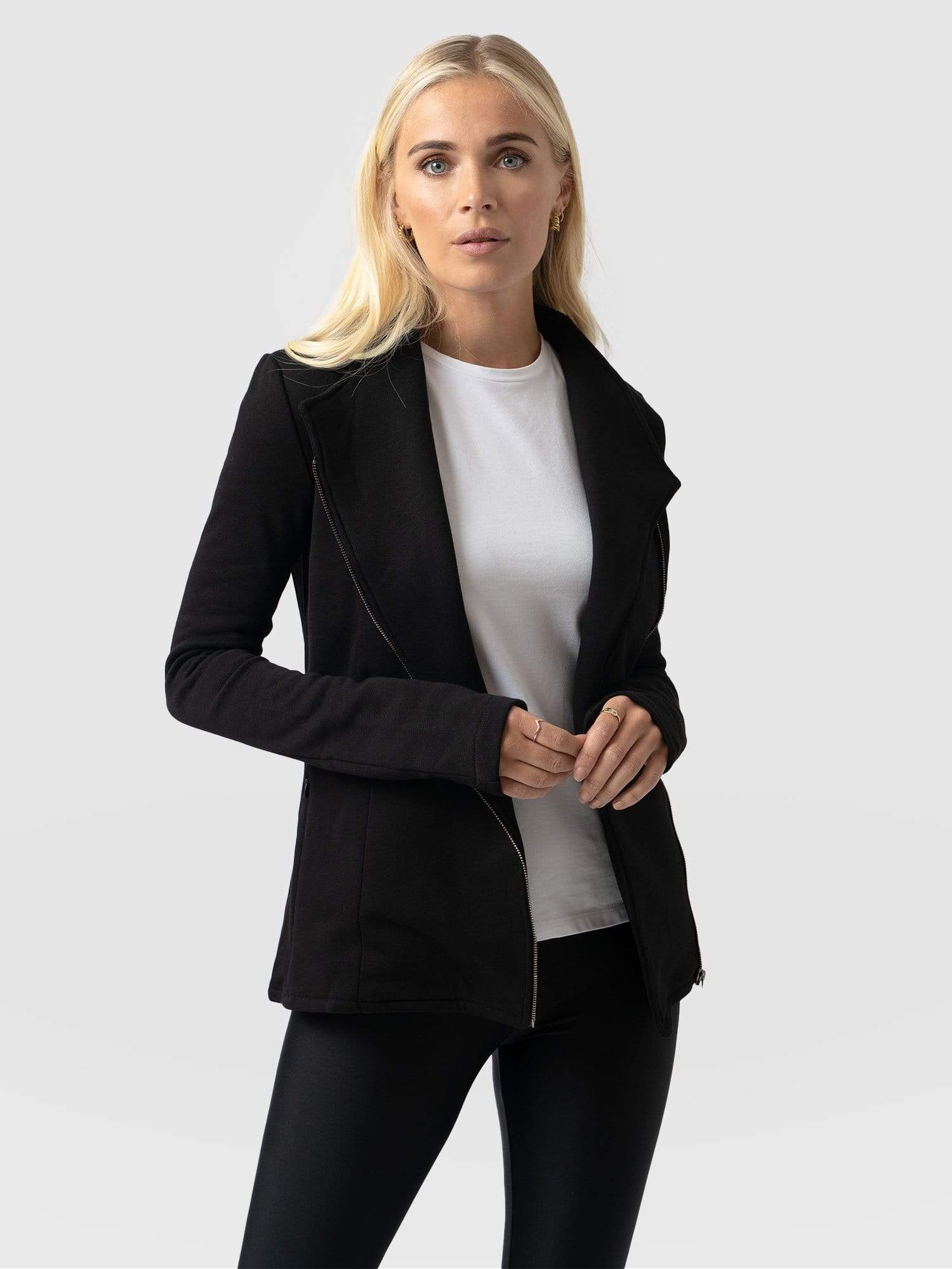 Cotton Biker Jacket Black - Women's Jackets | Saint + Sofia® USA