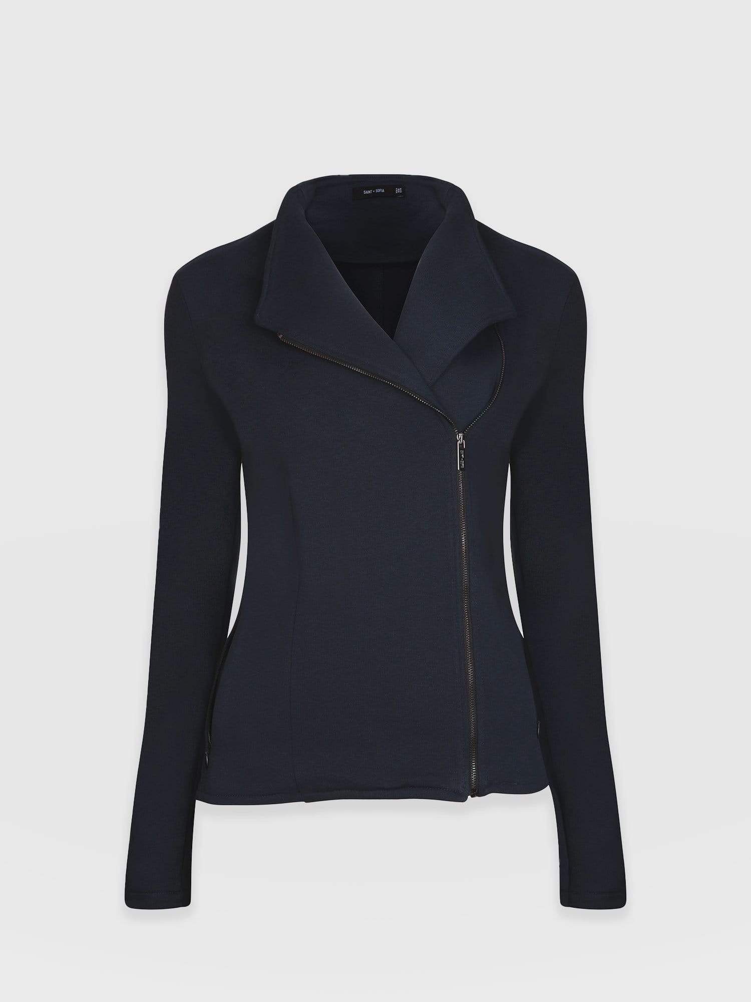 Cotton Biker Jacket Navy - Women's Jackets | Saint + Sofia® USA