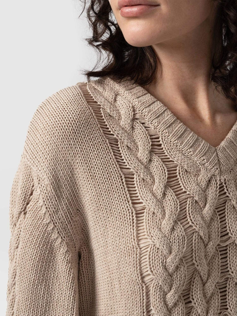 Cotton Cable Knit sweater Beige - Women's Sweaters | Saint + Sofia® USA