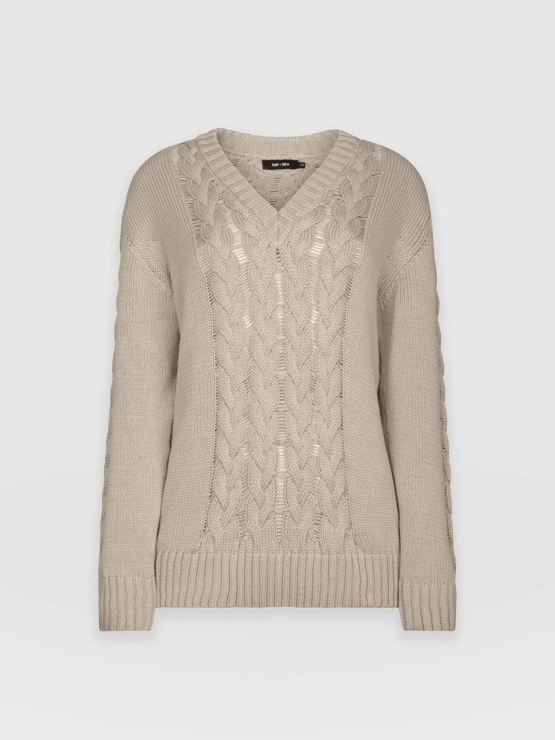 Cotton Cable Knit sweater Beige - Women's Sweaters | Saint + Sofia® USA