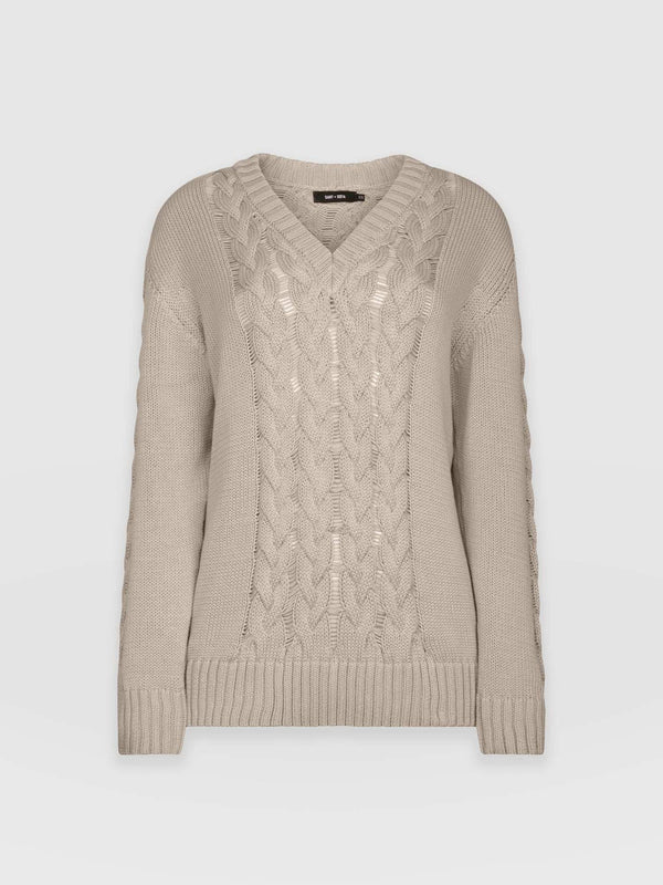 Cotton Cable Knit sweater Beige - Women's Sweaters | Saint + Sofia® USA