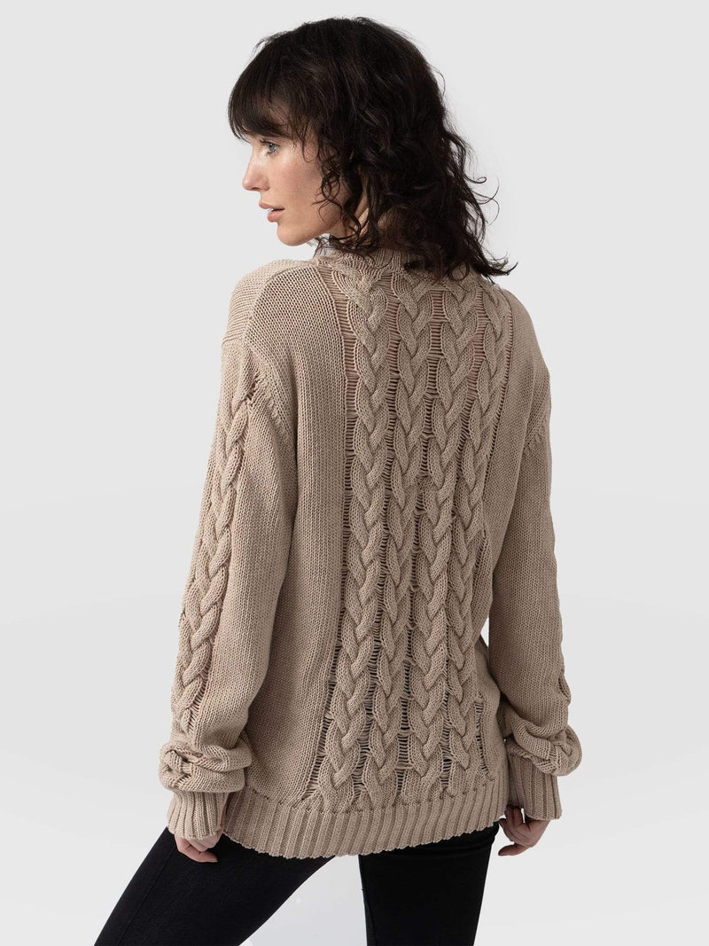 Cotton Cable Knit sweater Beige - Women's Sweaters | Saint + Sofia® USA