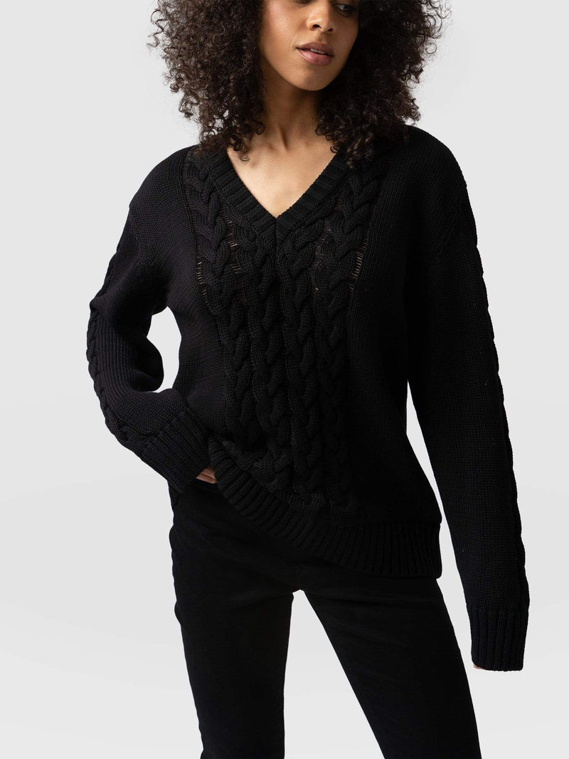 Cotton Cable Knit sweater Black - Women's Sweaters | Saint + Sofia® USA