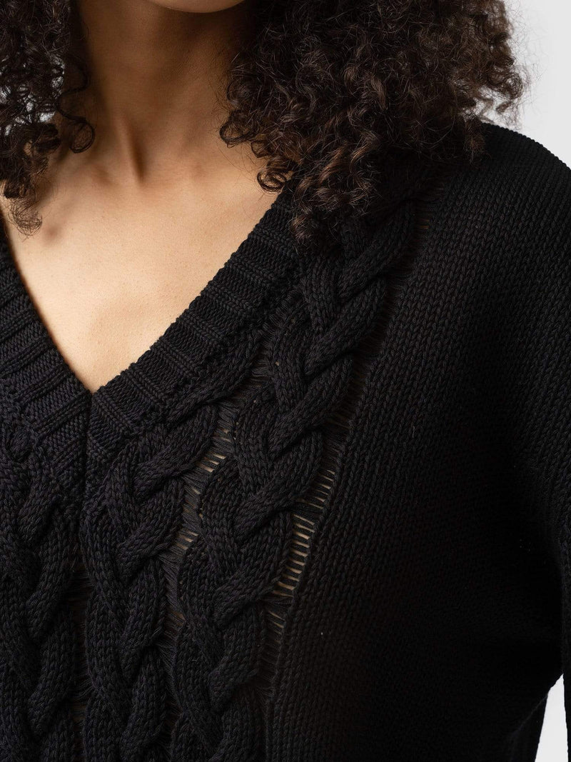 Cotton Cable Knit sweater Black - Women's Sweaters | Saint + Sofia® USA