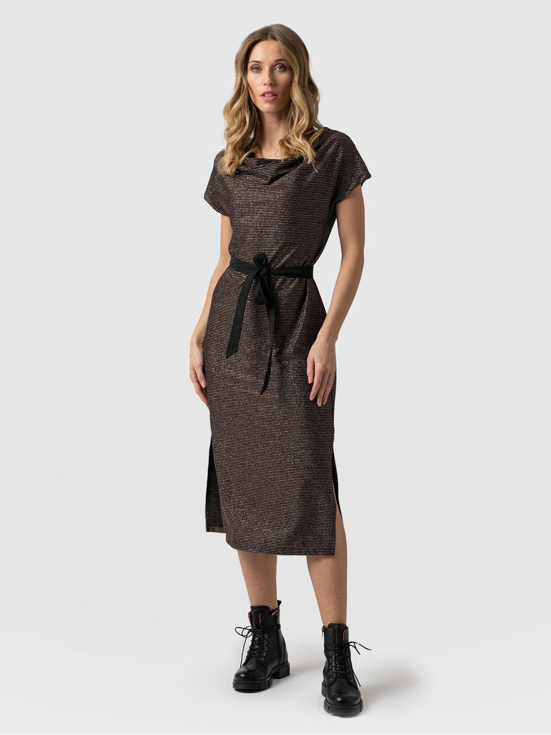 Cowl Neck Dress Metallic Stripe - Women's Dresses | Saint + Sofia® USA