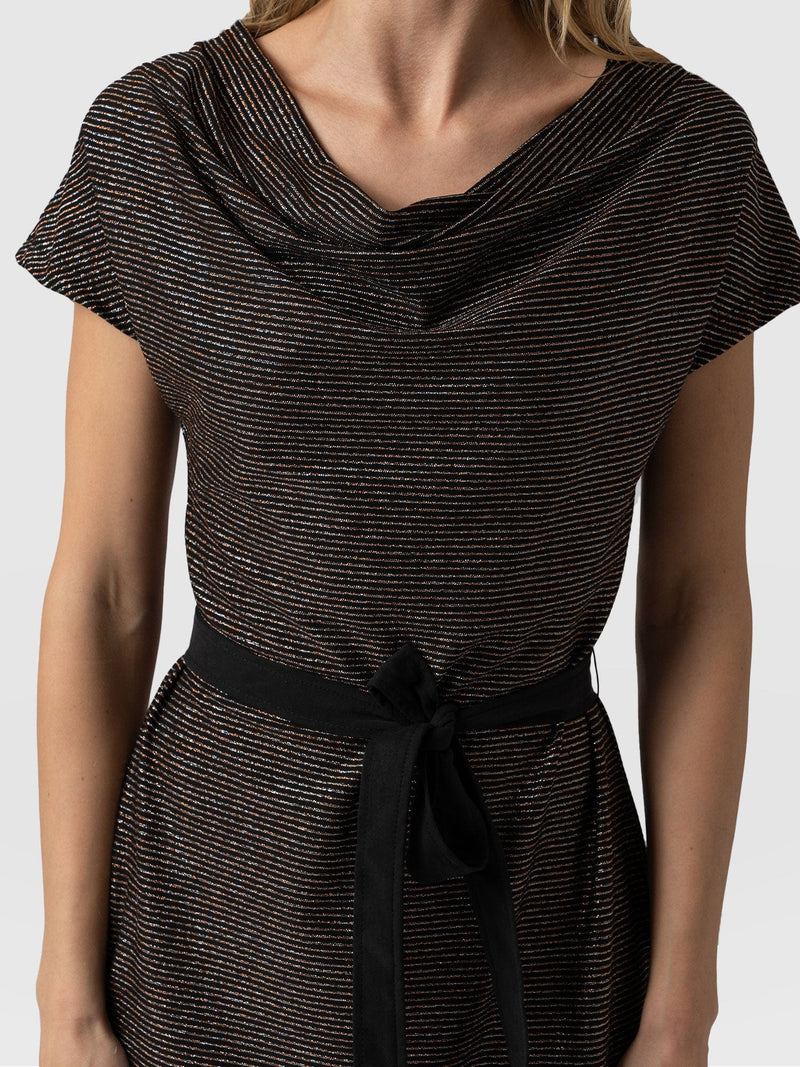 Cowl Neck Dress Metallic Stripe - Women's Dresses | Saint + Sofia® USA