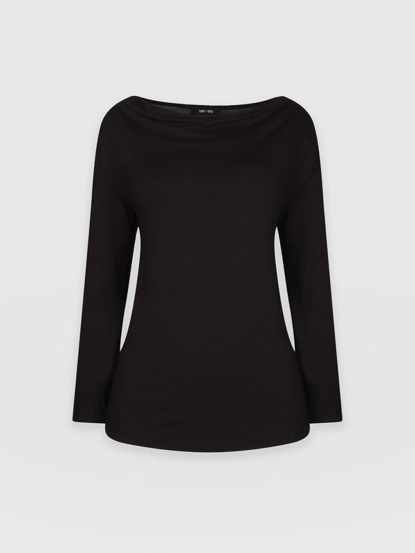 Cowl Neck Tee Black Long Sleeve - Women's T-Shirts | Saint + Sofia® USA