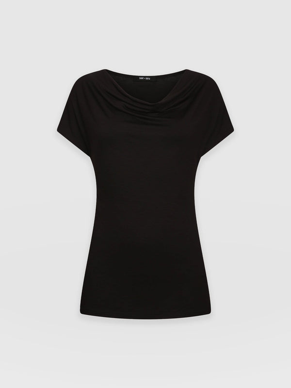 Cowl Neck Tee Black - Women's T-Shirts | Saint + Sofia® USA