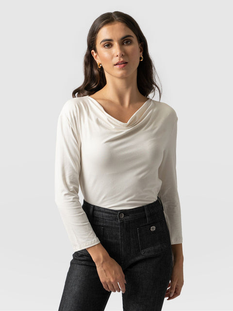 Cowl Neck Tee Cream Long Sleeve - Women's T-Shirts | Saint + Sofia® USA