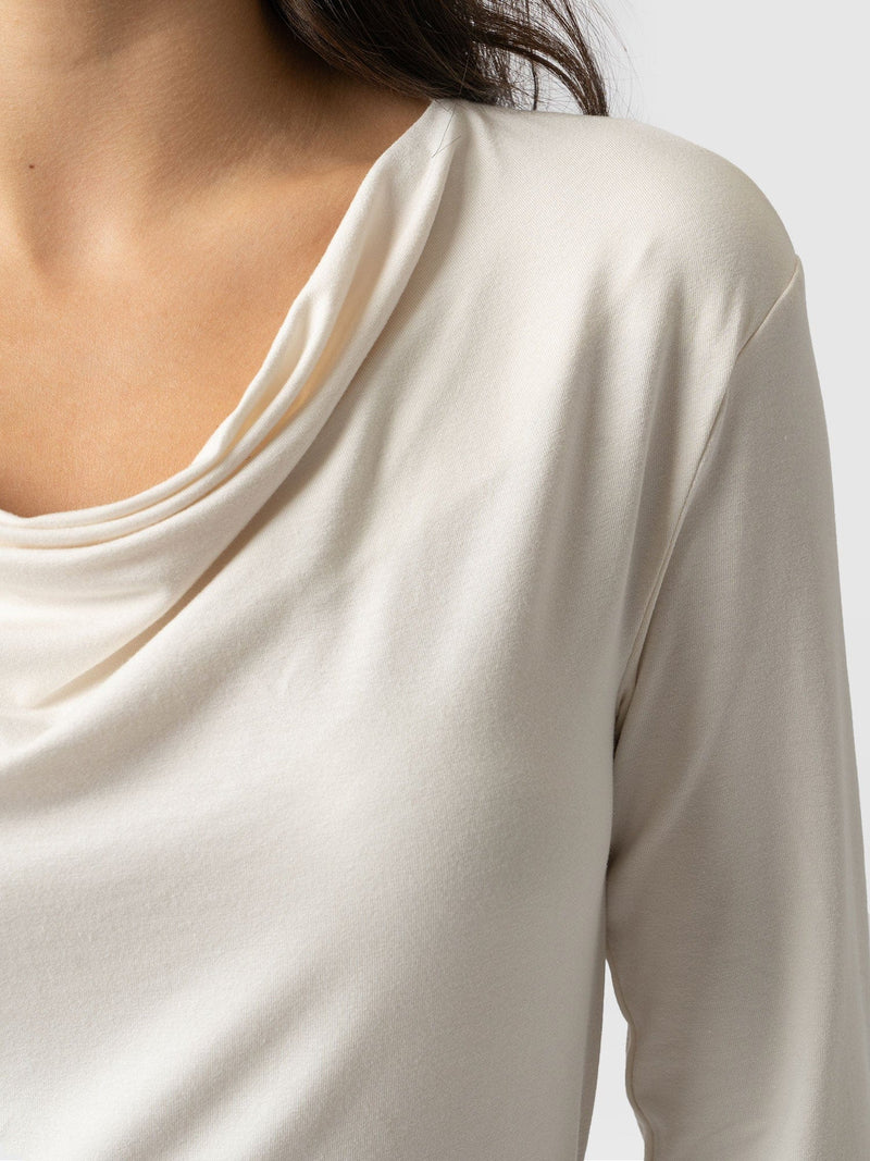 Cowl Neck Tee Cream Long Sleeve - Women's T-Shirts | Saint + Sofia® UK