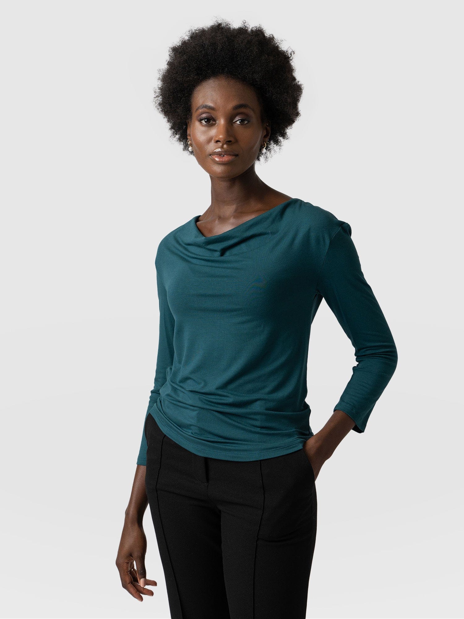 Cowl Neck Tee Deep Green Long Sleeve - Women's T-Shirts | Saint + Sofia ...