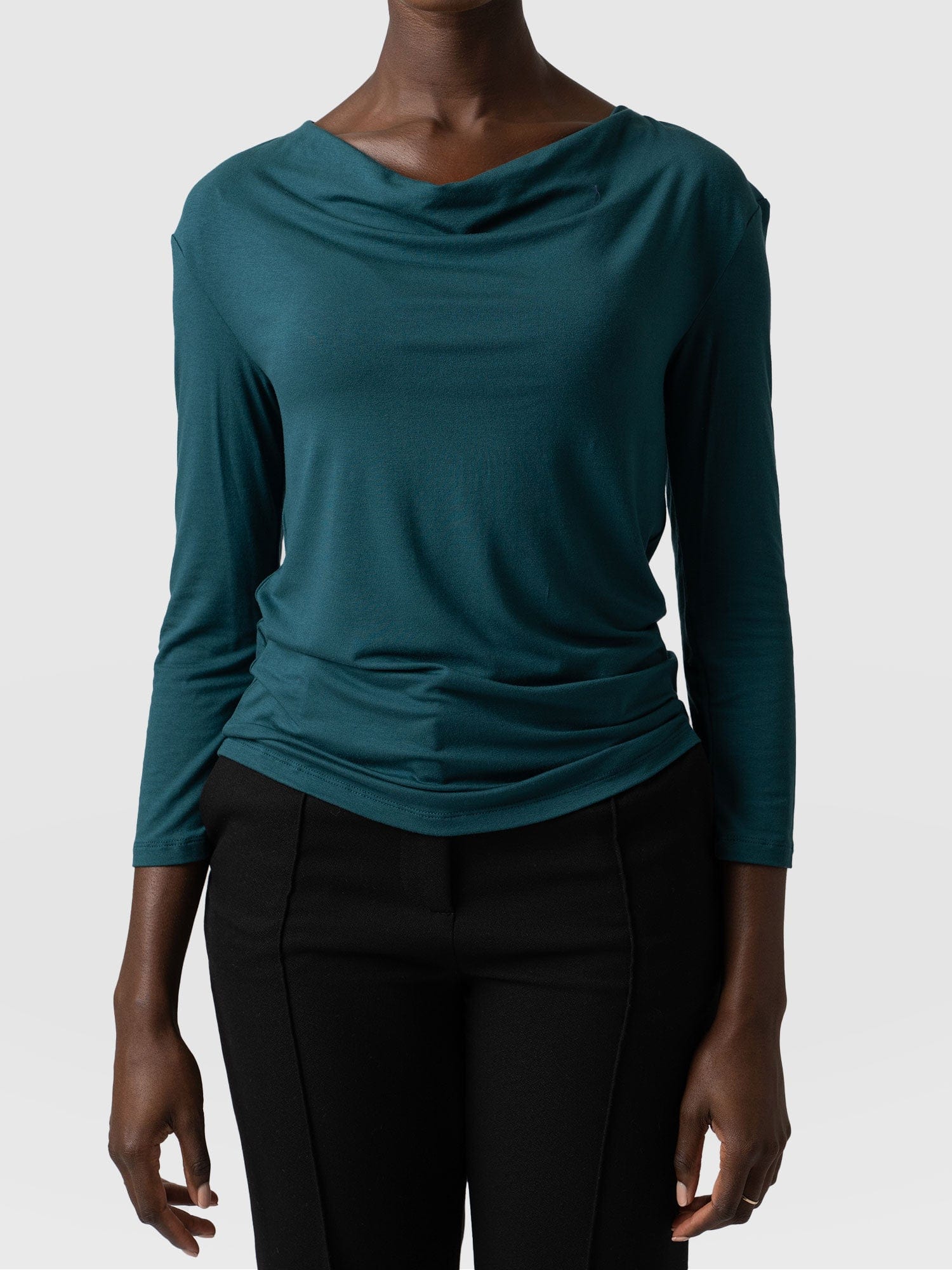 Cowl Neck Tee Deep Green Long Sleeve - Women's T-Shirts | Saint + Sofia ...
