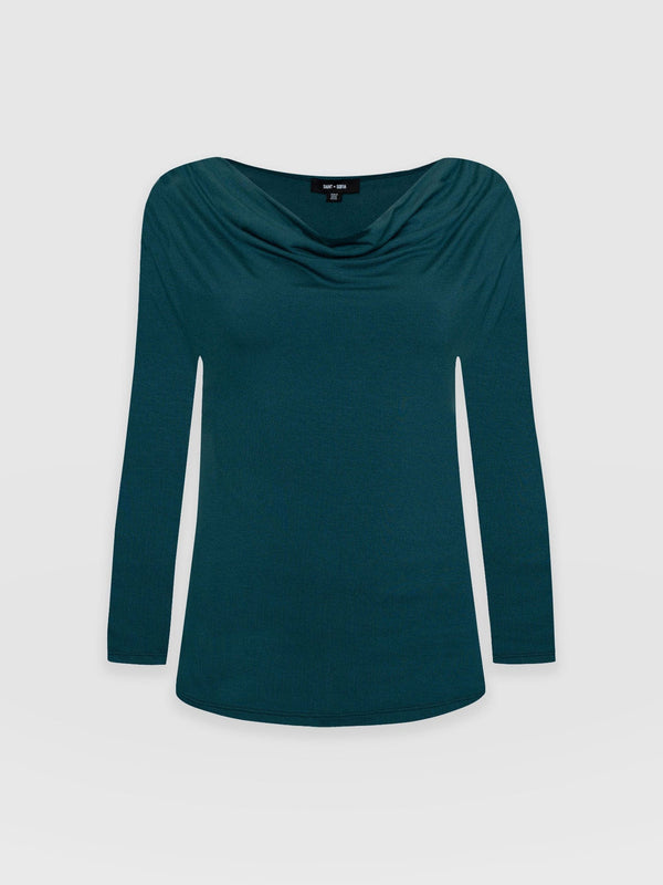 Cowl Neck Tee Deep Green Long Sleeve - Women's T-Shirts | Saint + Sofia® UK