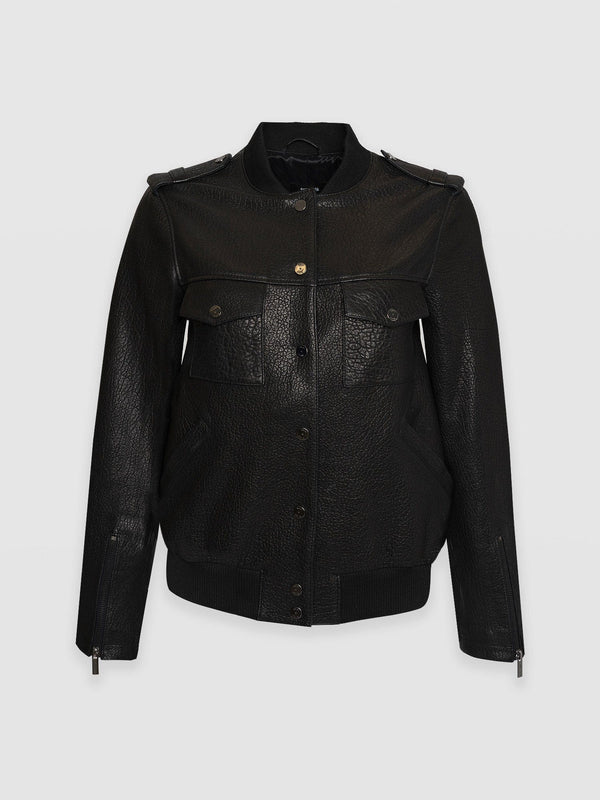 Delphi Leather Bomber Jacket Black - Women's Leather Jackets | Saint + Sofia® USA