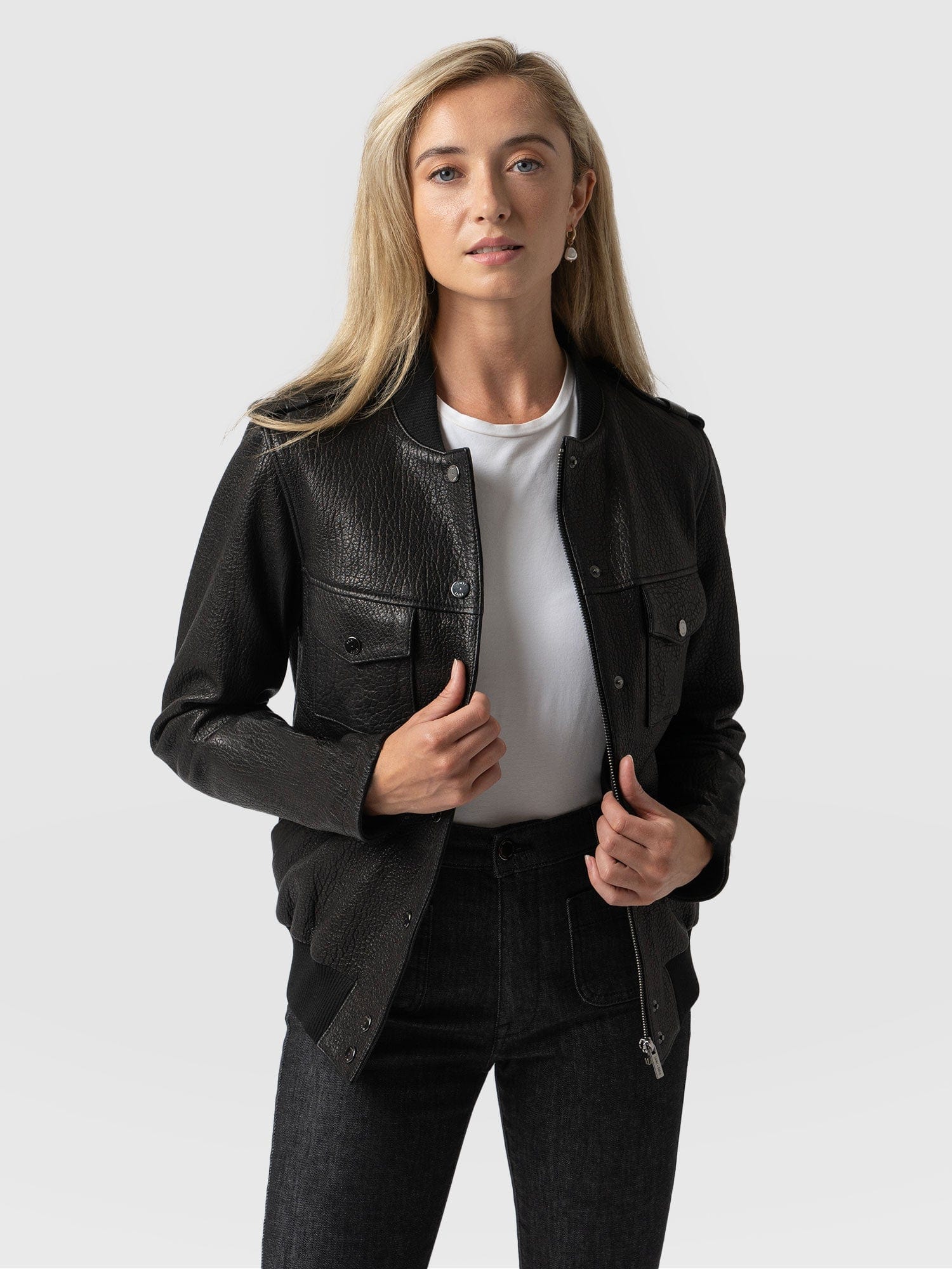 Delphi Leather Bomber Jacket Black - Women's Leather Jackets | Saint + Sofia® UK