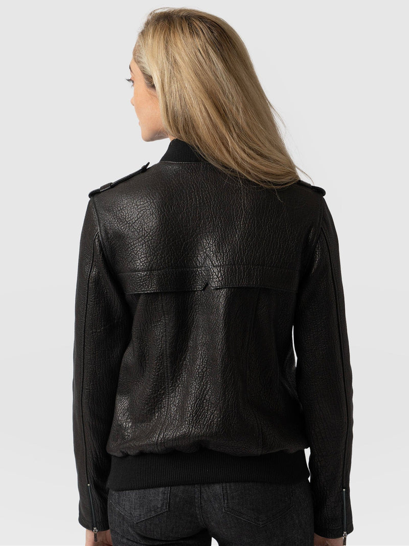 Delphi Leather Bomber Jacket Black - Women's Leather Jackets | Saint + Sofia® UK