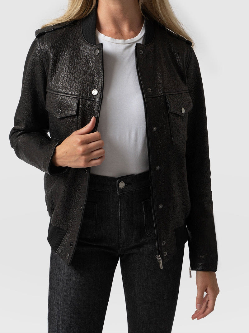 Delphi Leather Bomber Jacket Black - Women's Leather Jackets | Saint + Sofia® UK