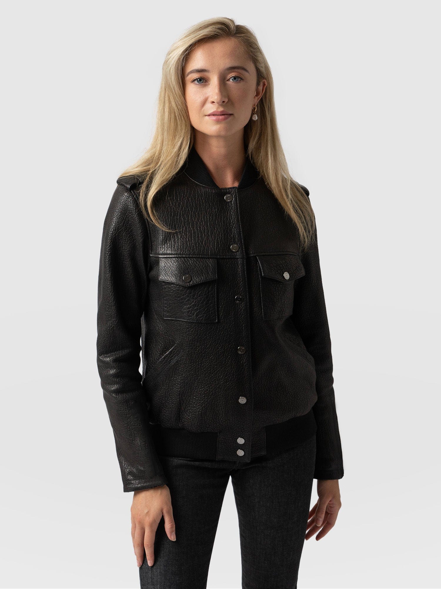 Delphi Leather Bomber Jacket Black - Women's Leather Jackets | Saint + Sofia® UK