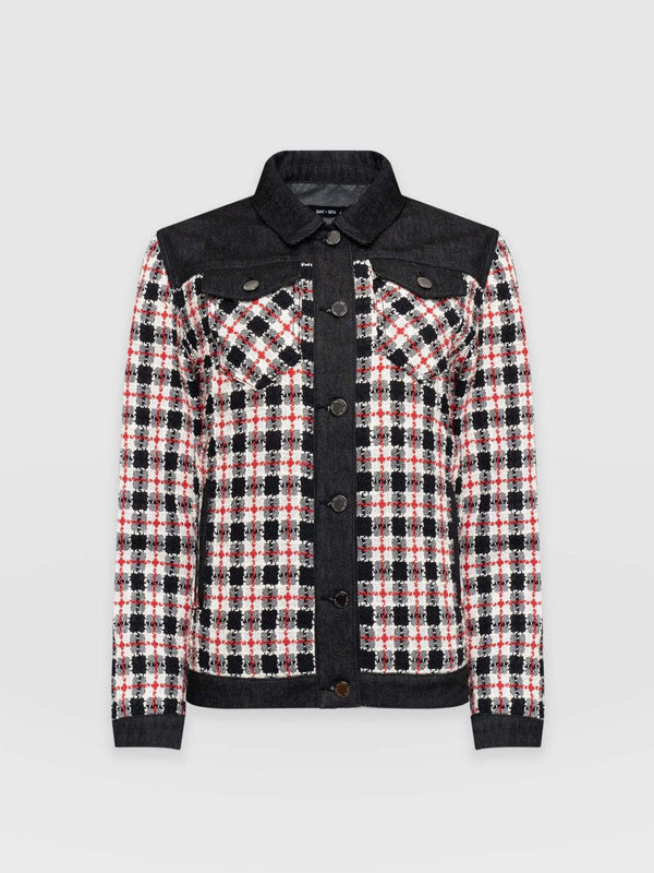 Denim Boucle Jacket Red - Women's Jackets | Saint + Sofia® USA
