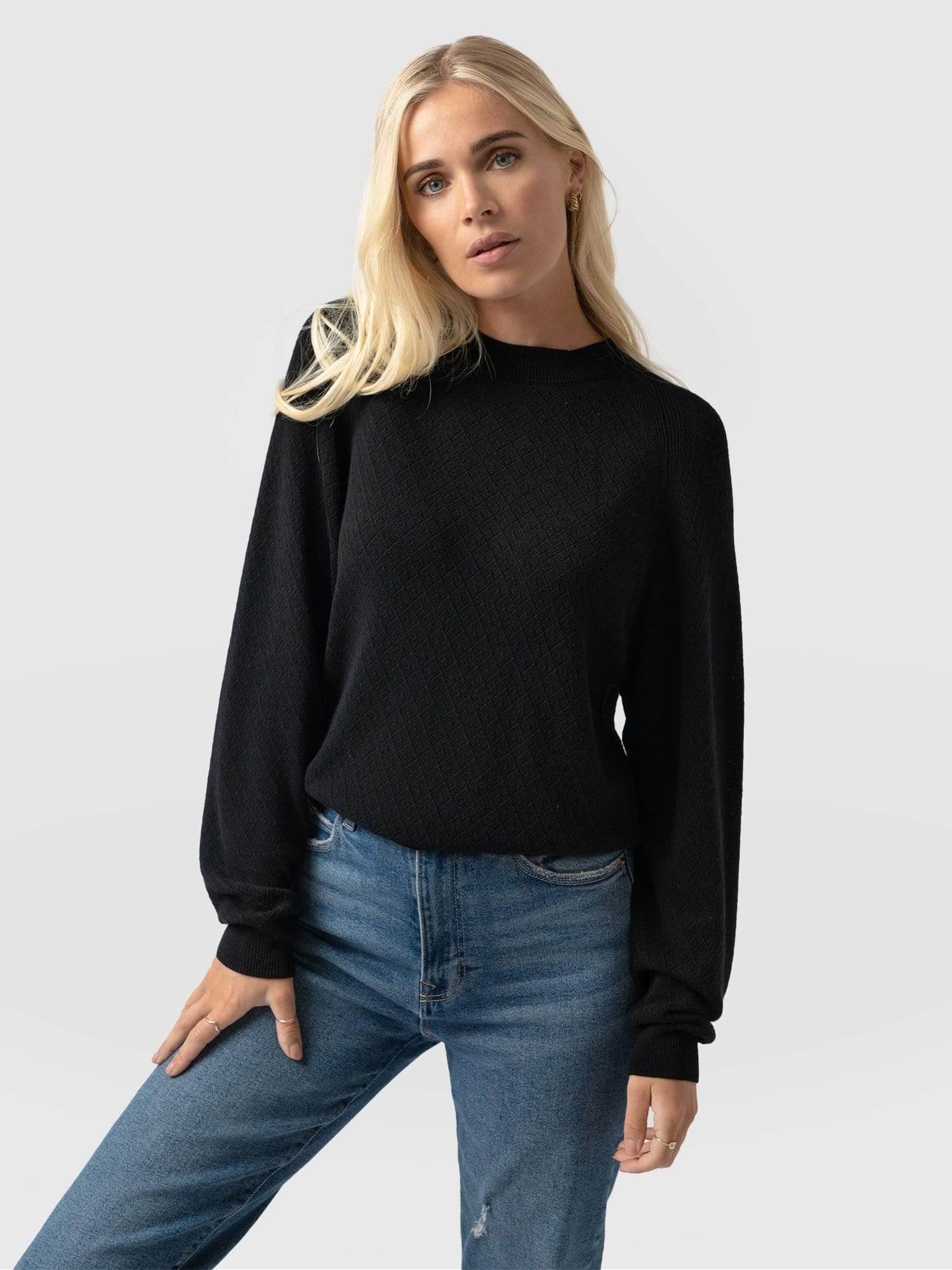 Diamond Knit sweater Black - Women's Sweaters | Saint + Sofia® USA