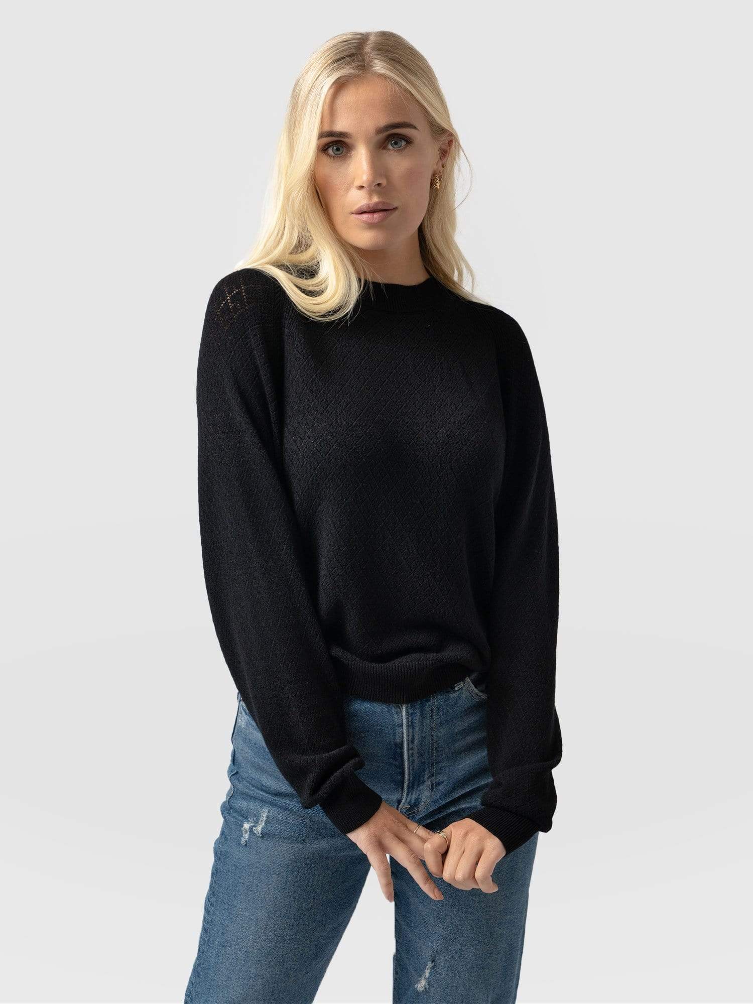 Diamond Knit sweater Black - Women's Sweaters | Saint + Sofia® USA