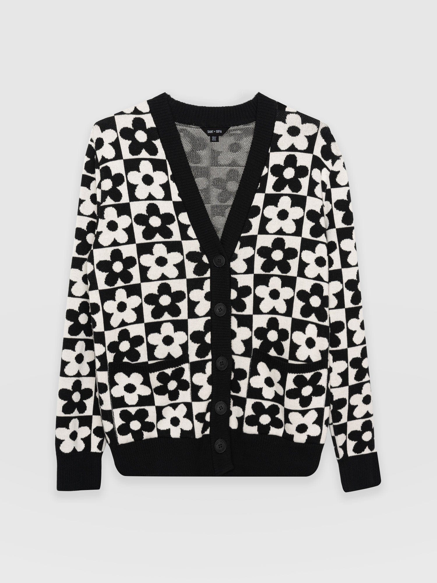 Black and shop white floral cardigan