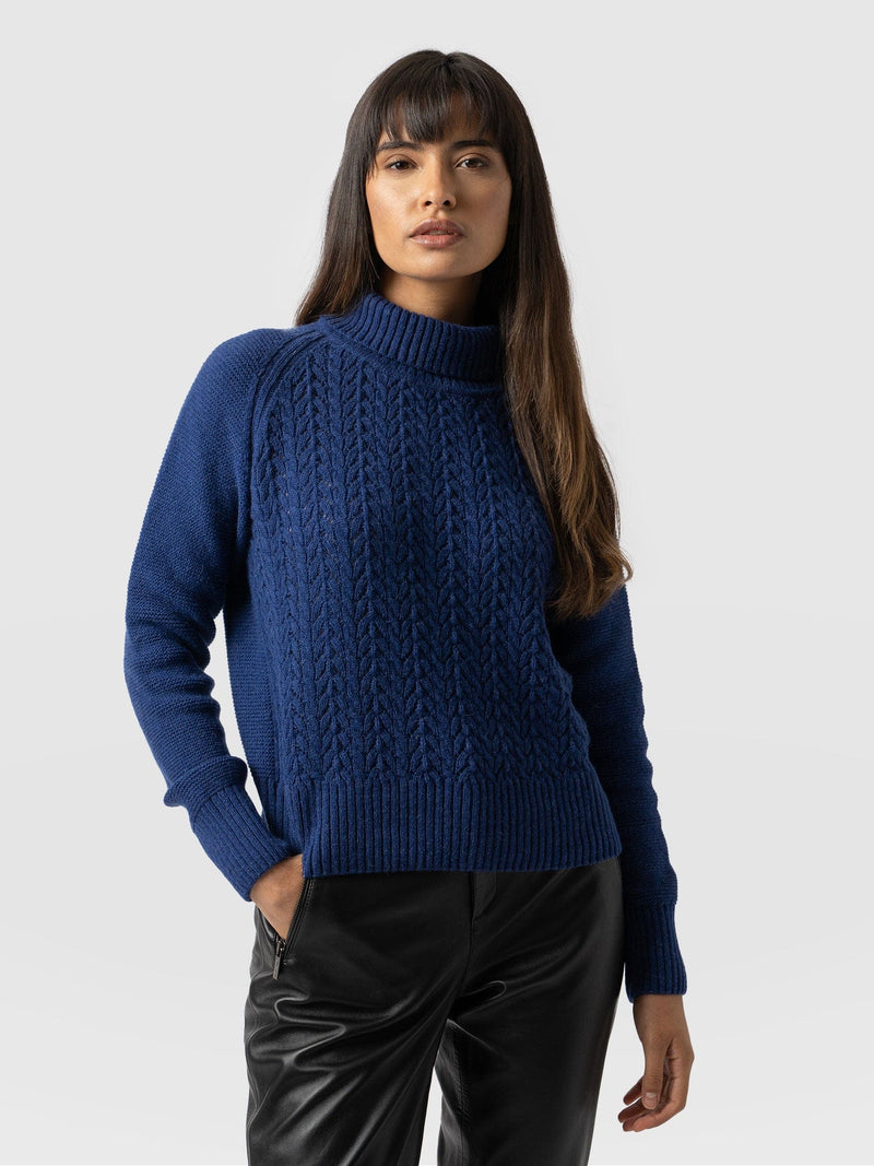 Glen Cable Knit Sweater - Blue