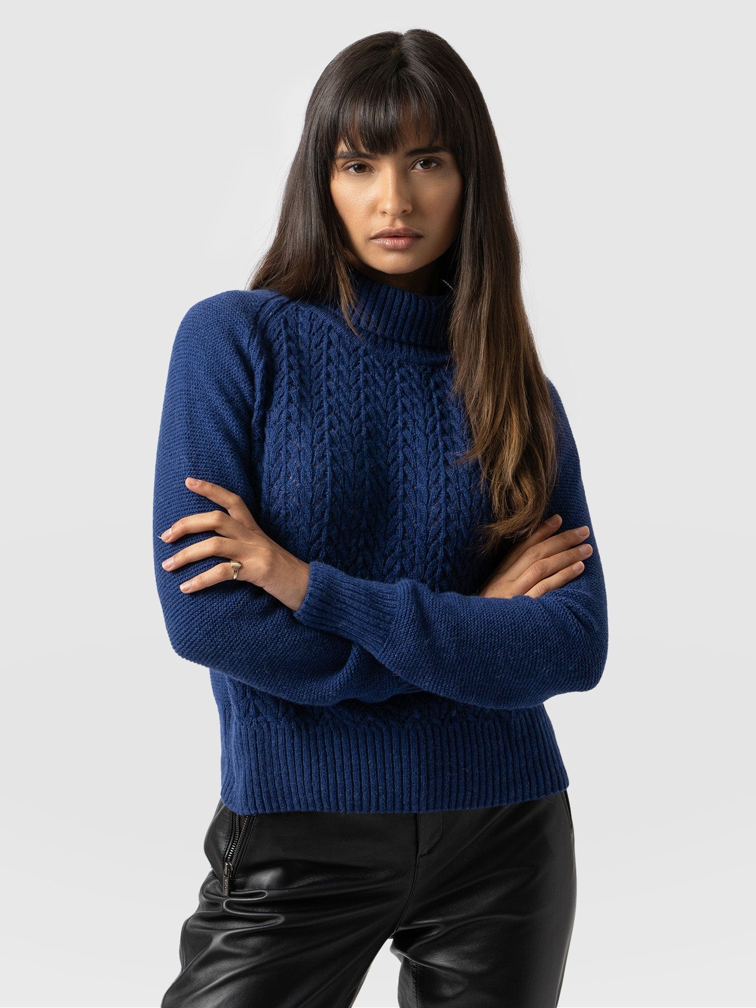 Glen Cable Knit Jumper Blue - Women's Jumpers | Saint + Sofia® UK