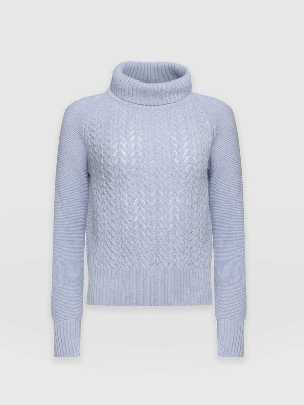 Glen Cable Knit sweater Blue - Women's Sweaters | Saint + Sofia® USA