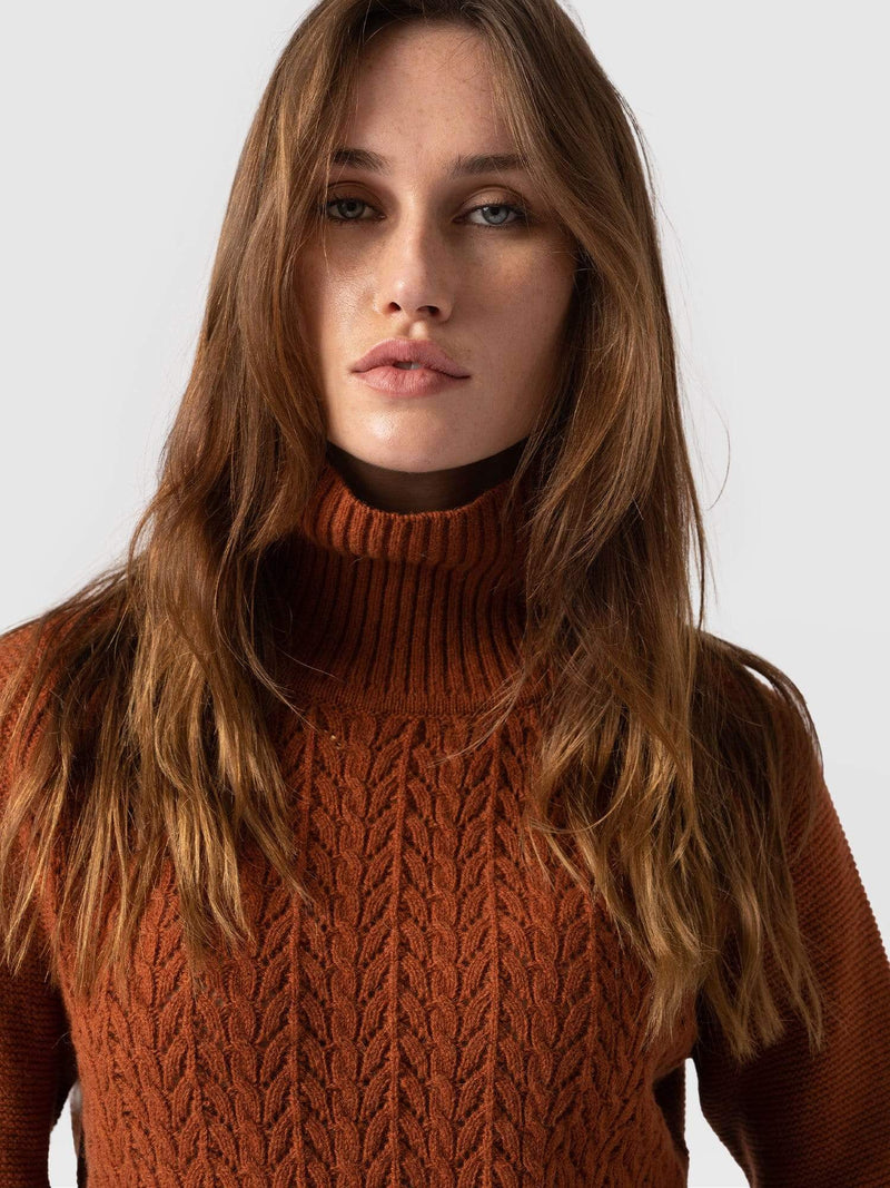 Glen Cable Knit sweater Brown - Women's Sweaters | Saint + Sofia® USA