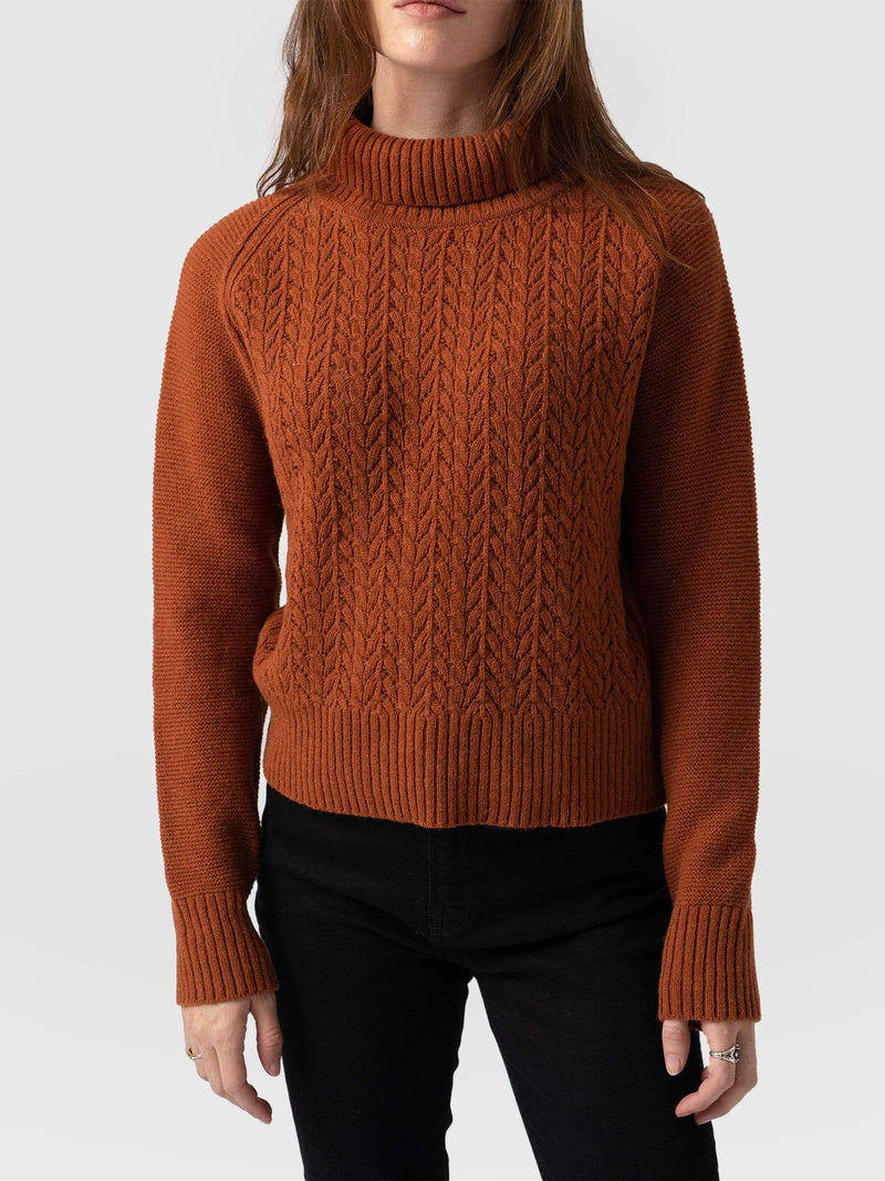 Glen Cable Knit Jumper Red - Women's Jumpers