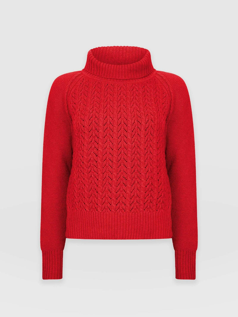 Glen Cable Knit sweater Red - Women's Sweaters