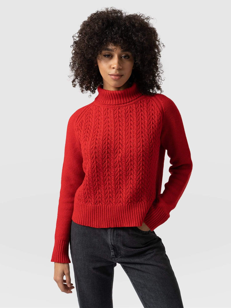 Glen Cable Knit sweater Red - Women's Sweaters | Saint + Sofia® USA