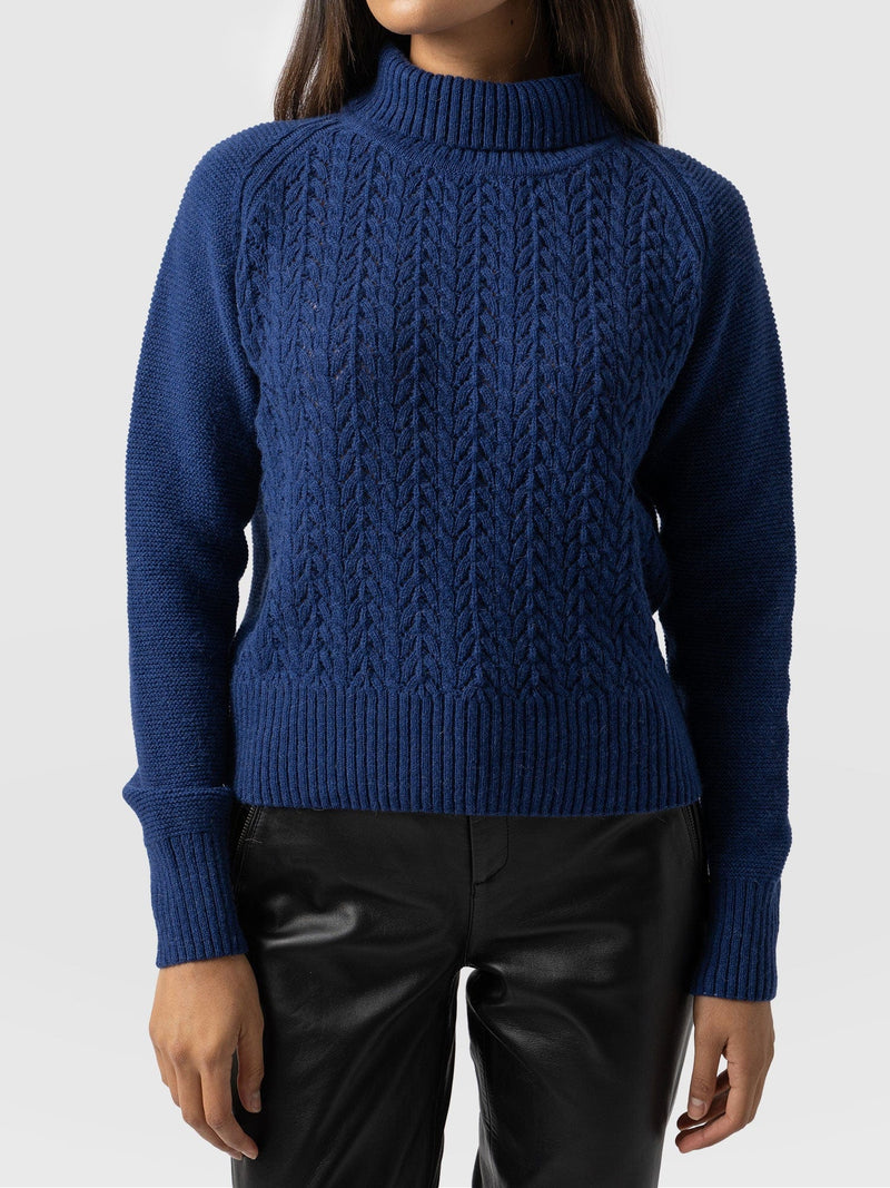 Glen Cable Knit Sweater Blue - Women's Sweaters | Saint + Sofia® USA
