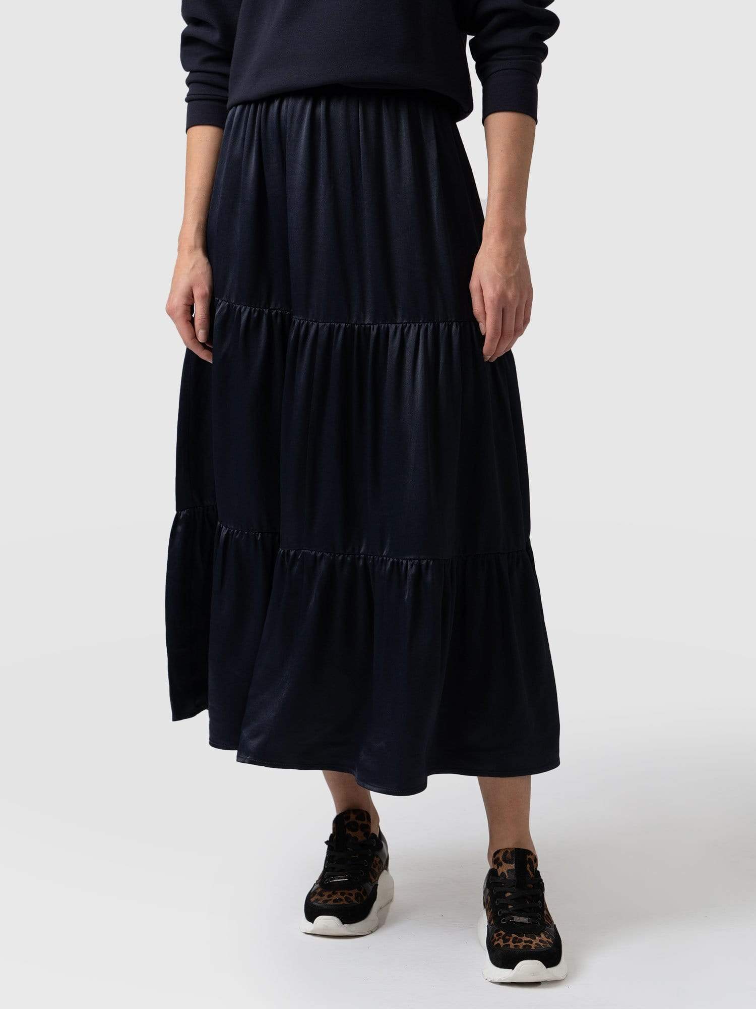 Greenwich Skirt Navy Viscose - Women's Skirts | Saint + Sofia® USA