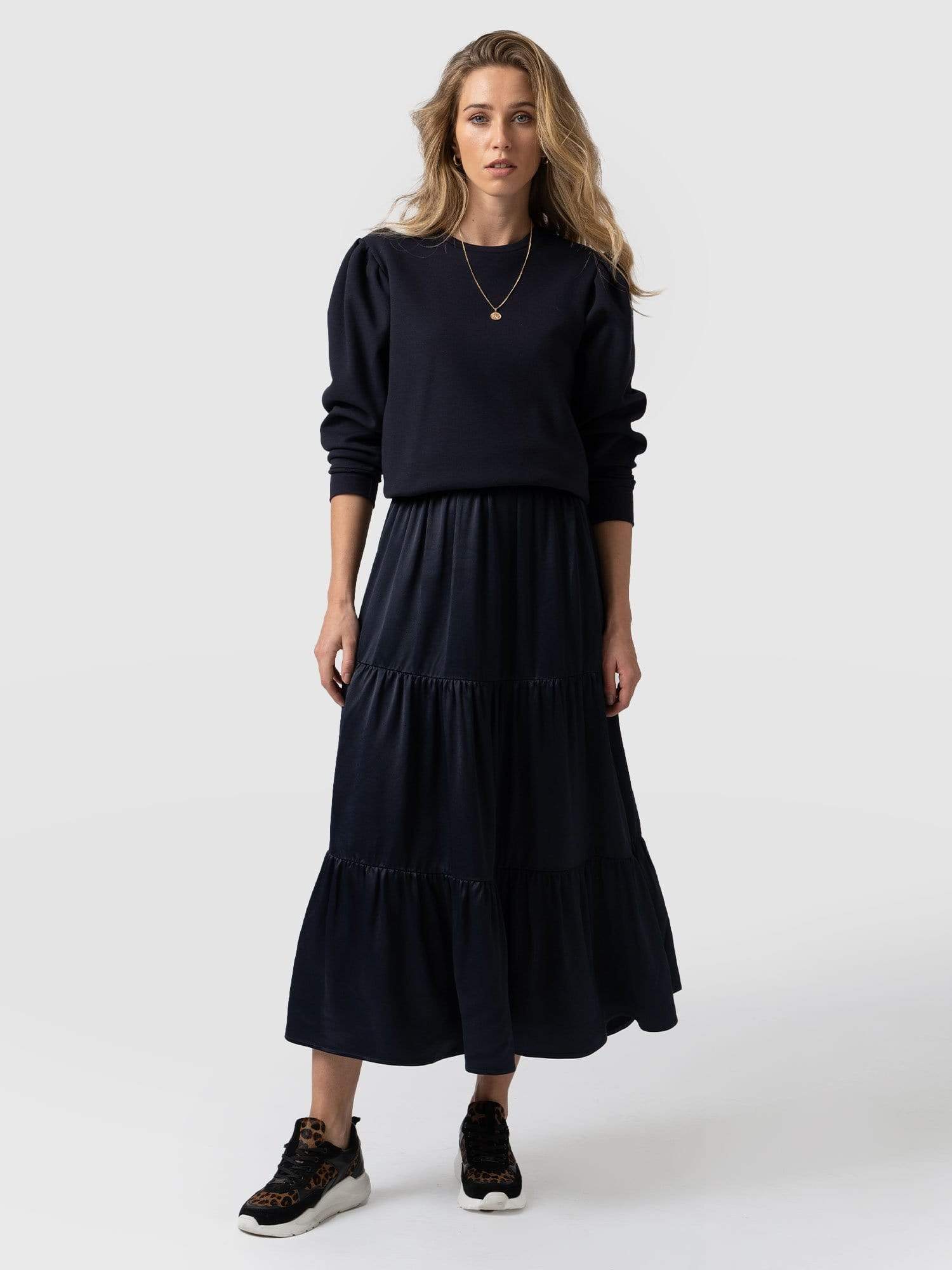 Greenwich Skirt Navy Viscose - Women's Skirts | Saint + Sofia® USA