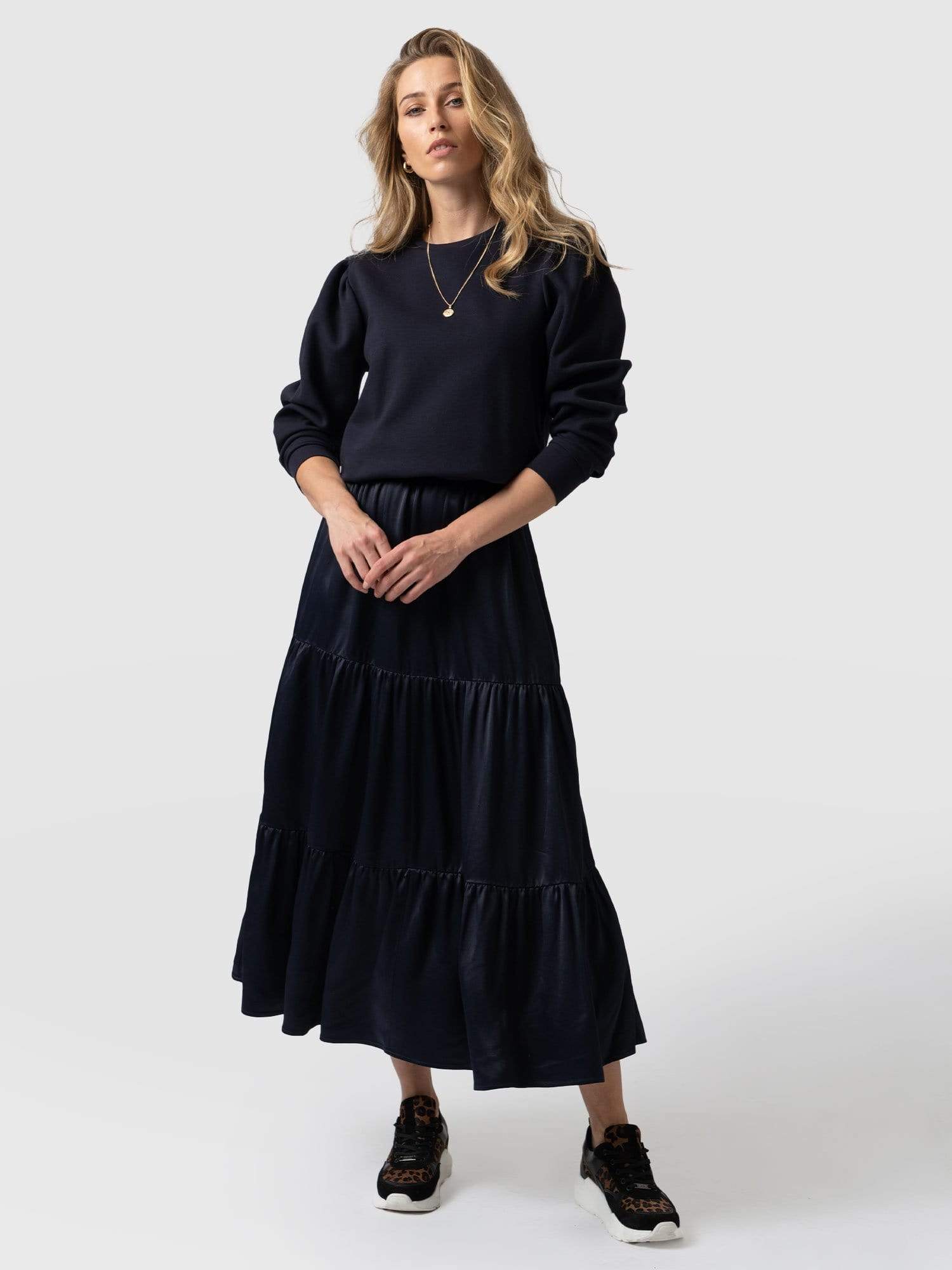 Greenwich Skirt Navy Viscose - Women's Skirts | Saint + Sofia® USA