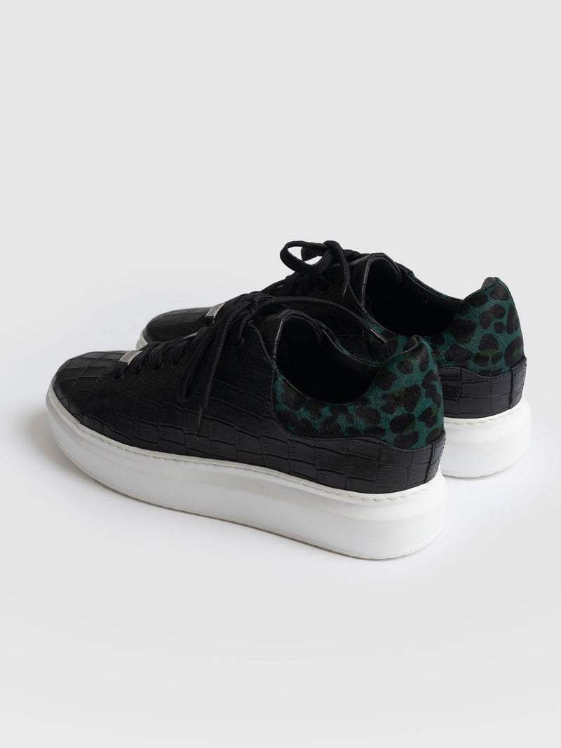 Hampstead Trainer Black Croc & Green Leopard - Women's Sneakers | Saint + Sofia® USA